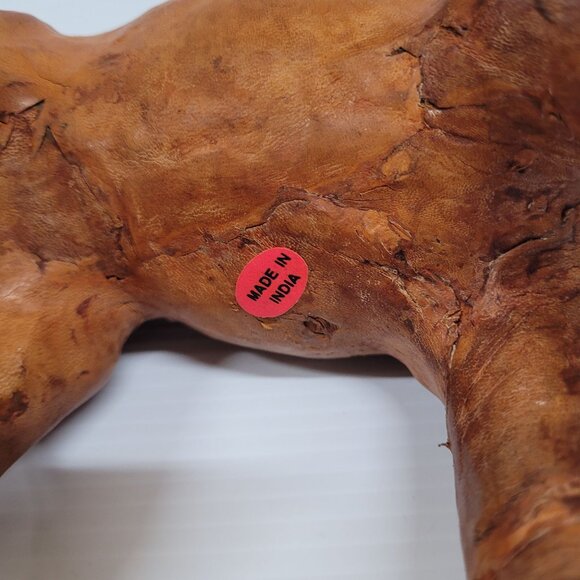 Lion Leather Wrapped Glass Eye Statue Figurine 12'' x 9'' Made in India Vintage - Picture 7 of 10